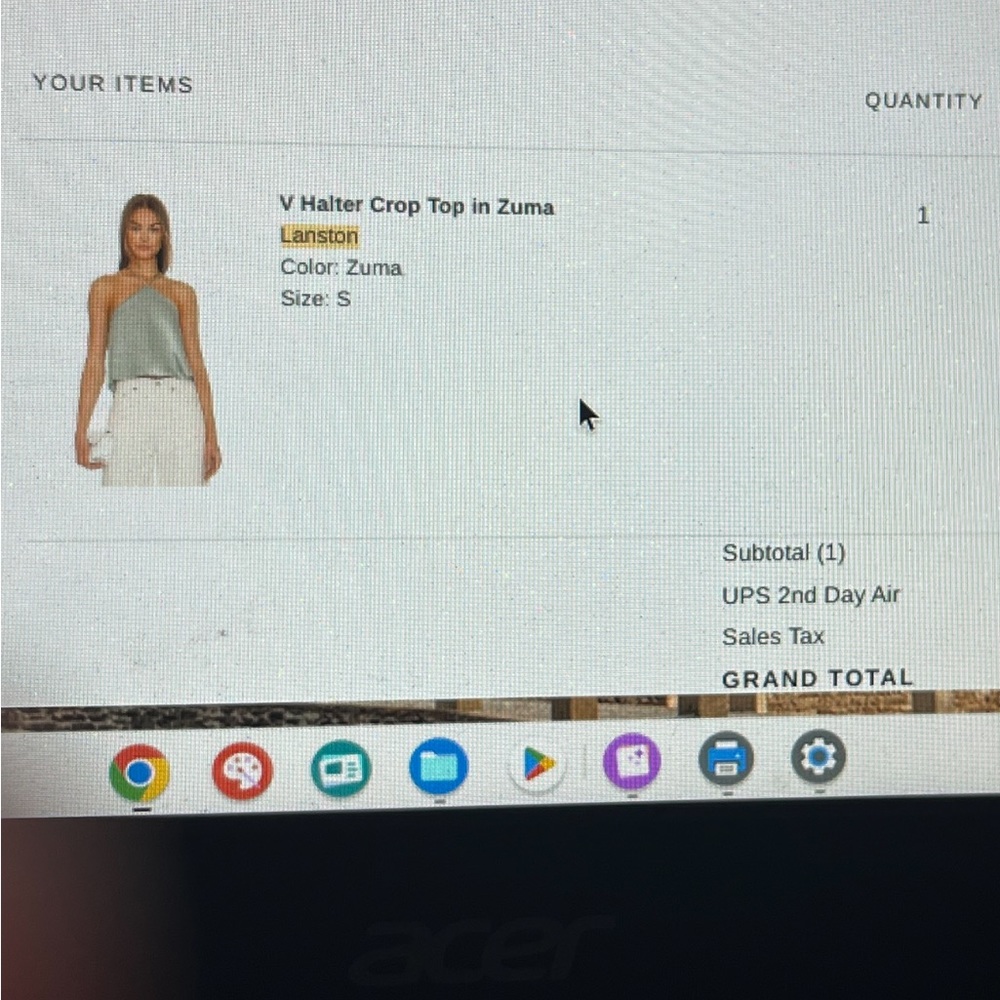 Lanston V Halter Crop Top- NWT- Size Small- Color Sage